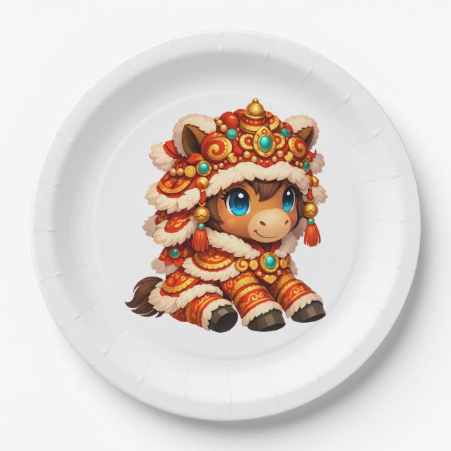 Chinese New Year Horse 2026 Zodiac Paper Plates (Front)