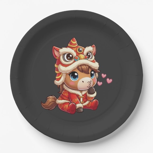 Chinese New Year Horse 2026 Zodiac Paper Plates (Front)