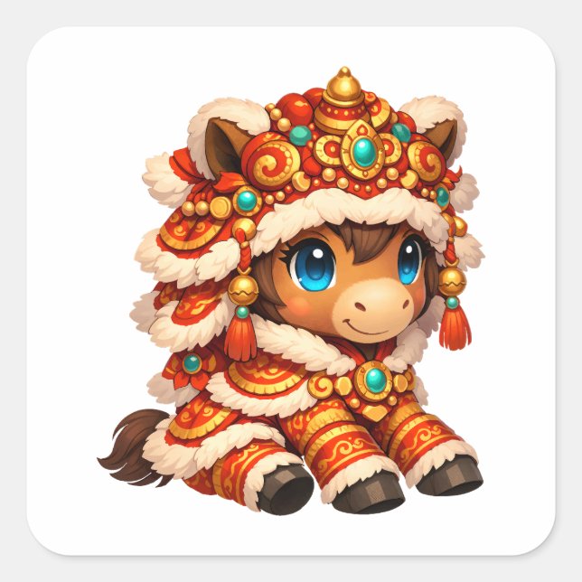 Chinese New Year Horse 2026 Zodiac Square Sticker (Front)