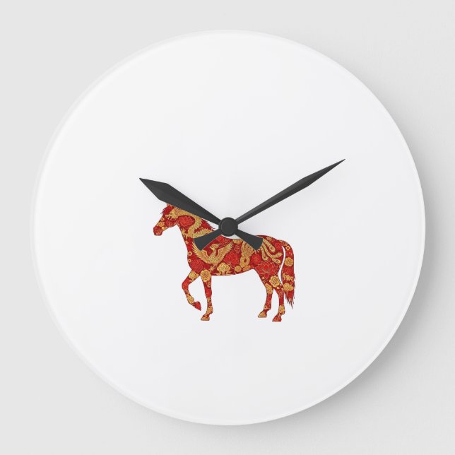 Chinese New Year Horse with Dragon Phoenix  Large Clock (Front)
