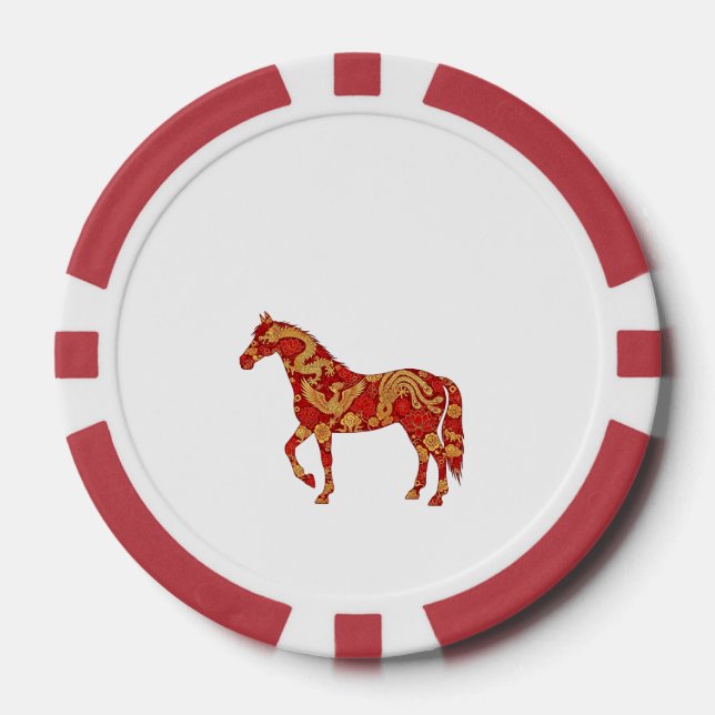 Chinese New Year Horse with Dragon Phoenix  Poker Chips (Front)
