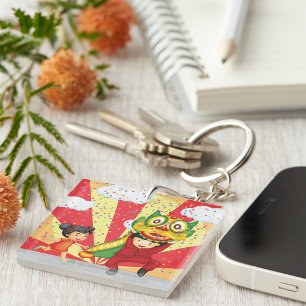 Chinese New Year Kids Lion Dance and Lantern Keychain