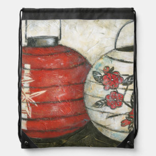 Chinese New Year Lanterns with Floral Print Drawstring Bag