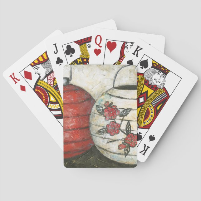 Chinese New Year Lanterns with Floral Print Poker Cards (Back)