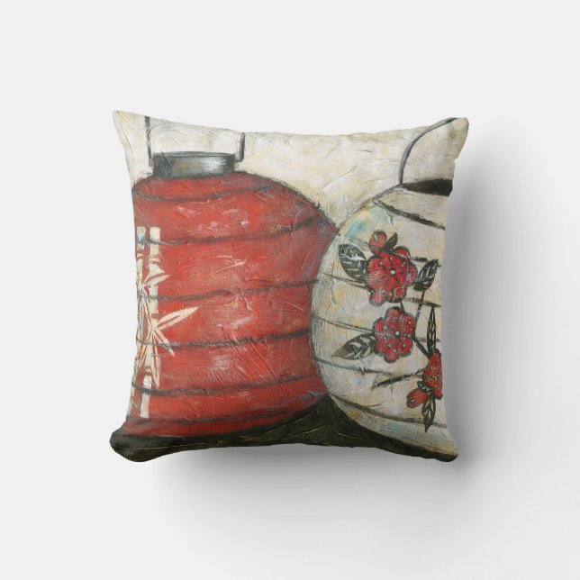 Chinese New Year Lanterns with Floral Print Throw Pillow (Front)