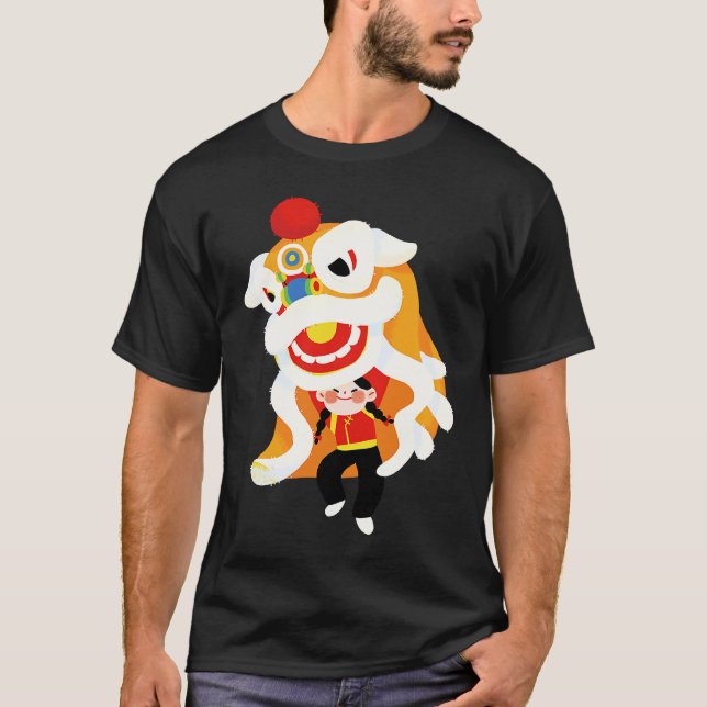 Chinese New Year Lion Dragon Traditional Dance Col T-Shirt (Front)