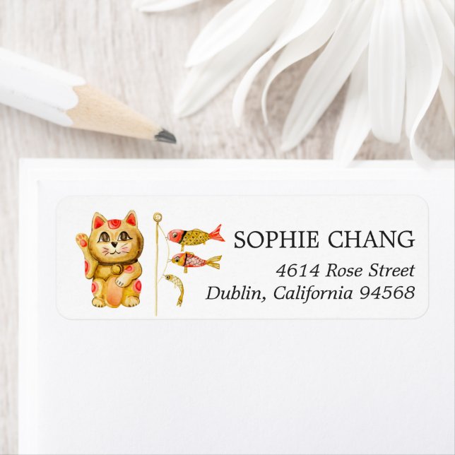Chinese New Year | Lucky Cat Return Address Label (Insitu)