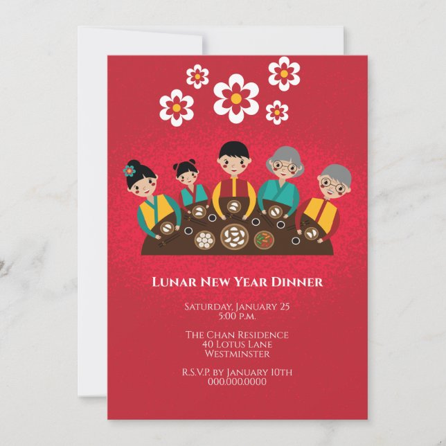 Chinese New Year Lunar New Year Dinner Invitation (Front)
