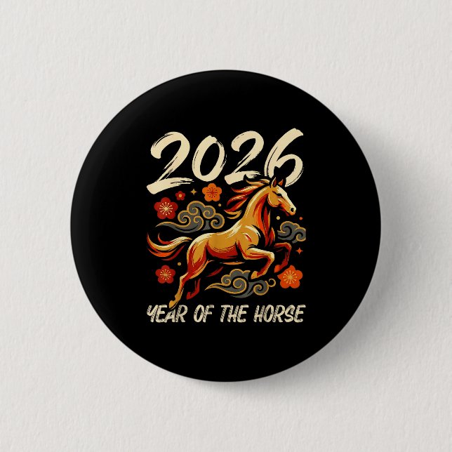 Chinese New Year Lunar Year Of The Horse 2026  Button (Front)