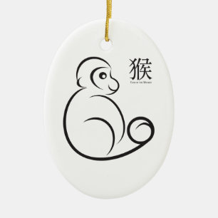 Chinese New Year Monkey Line Art Ceramic Ornament