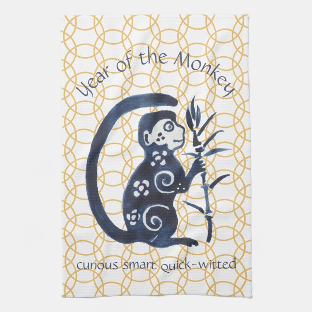 Chinese New Year Monkey Zodiac Animal Minimal Kitchen Towel (Vertical)