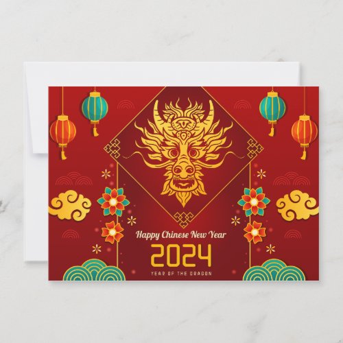 Chinese New Year Of Dragon Auspicious Cloud Red Holiday Card