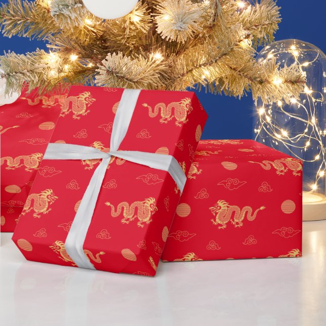  Chinese New Year of Dragon Auspicious Clouds Red Wrapping Paper (Holidays)
