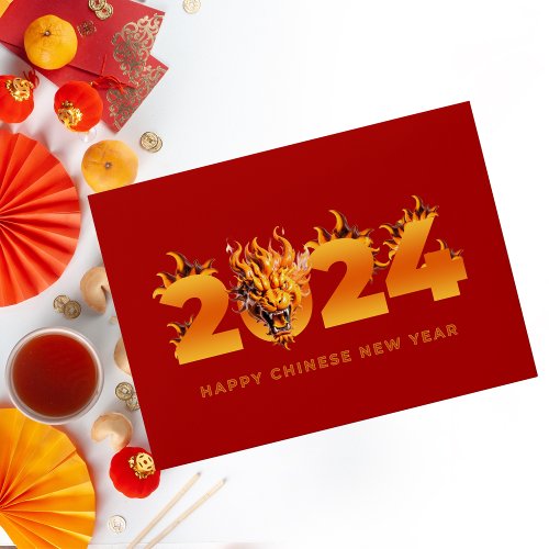 Chinese New Year of Dragon Flaming Hong Bao Red Envelope