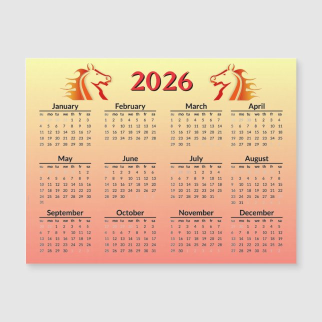 Chinese New Year of Horse 2026 Calendar  (Front)