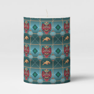 Chinese New Year of Ox - Green Check Pattern Pillar Candle