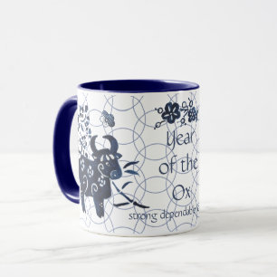 Chinese New Year of Ox Zodiac Artistic Modern Blue Mug