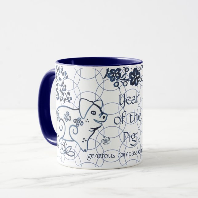 Chinese New Year of Pig Blue Zodiac Artistic Mug (Front Left)