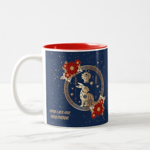 Chinese New Year of Rabbit 2023 Blue Gold Floral Two_Tone Coffee Mug
