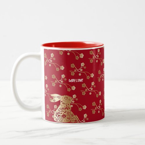 Chinese New Year of Rabbit 2023 Red Gold Floral  Two_Tone Coffee Mug