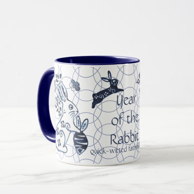 Chinese New Year of Rabbit Zodiac Blue Artistic Mug (Front Left)