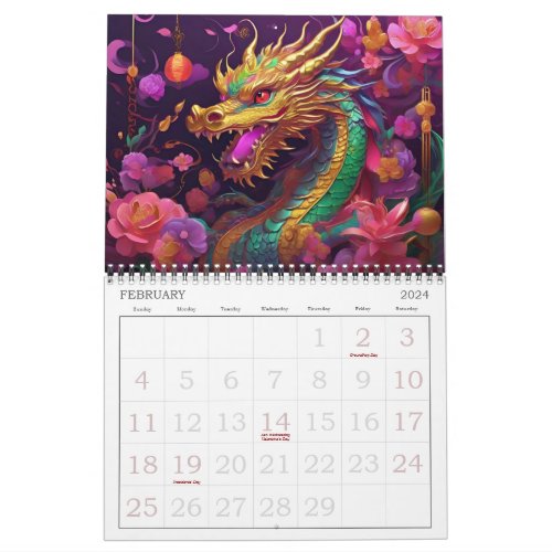 Chinese New Year of the Dragon 2024 Calendar