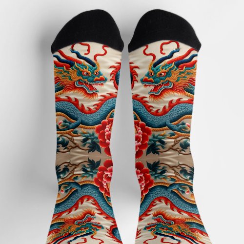 Chinese New Year of the Dragon 2024 Embroidery Socks
