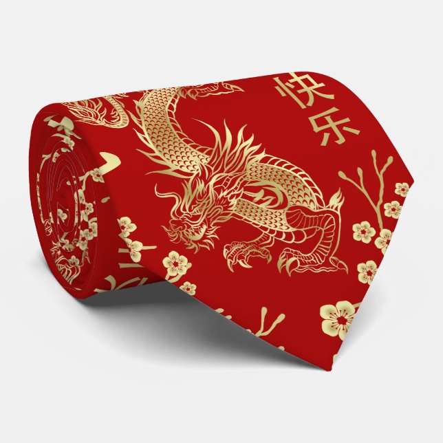 Chinese New year of the Dragon 2024 Neck Tie (Rolled)