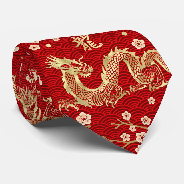 Chinese New year of the Dragon 2024 Neck Tie (Rolled)