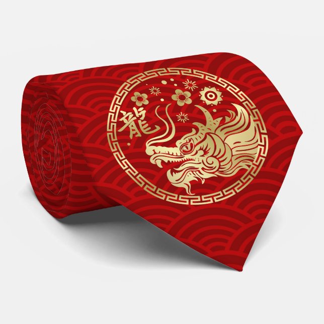 Chinese New year of the Dragon 2024 Neck Tie (Rolled)