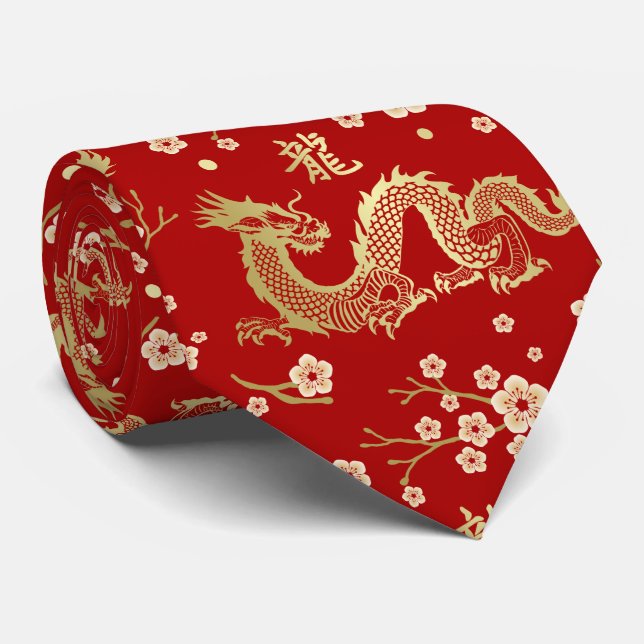 Chinese New year of the Dragon 2024 Neck Tie (Rolled)