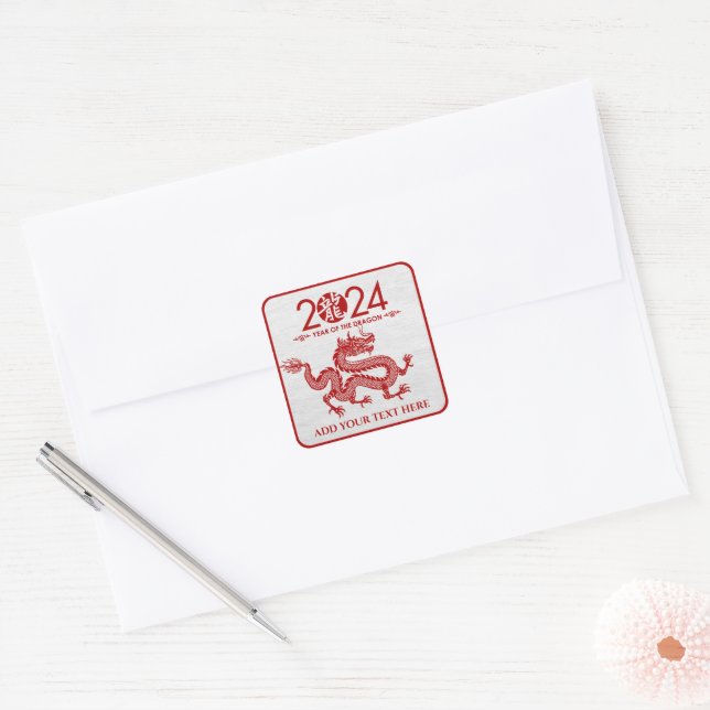 Chinese New year of the Dragon 2024 Square Sticker (Envelope)