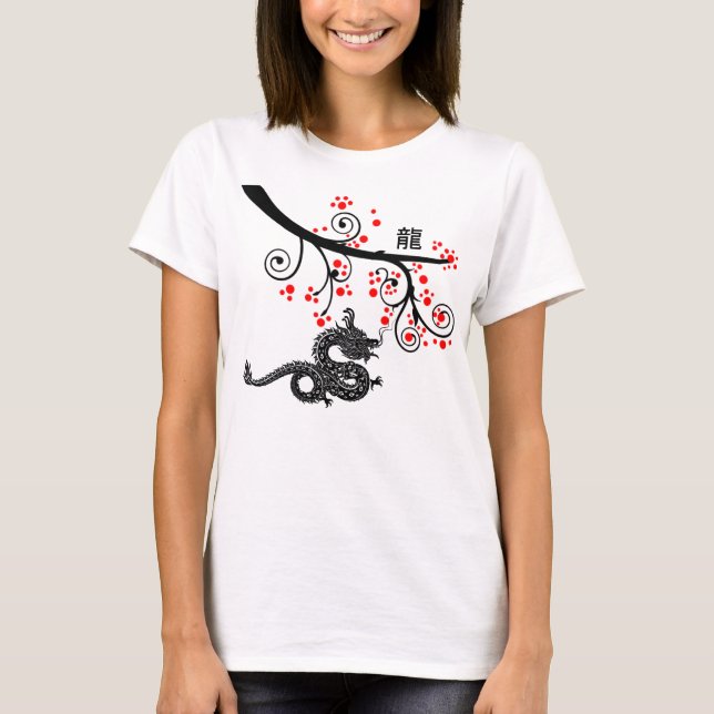 Chinese New Year of the Dragon and Red Blossoms T-Shirt (Front)