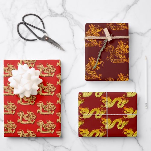 Chinese New Year of the Dragon Choose Color B 3WpS Wrapping Paper Sheets