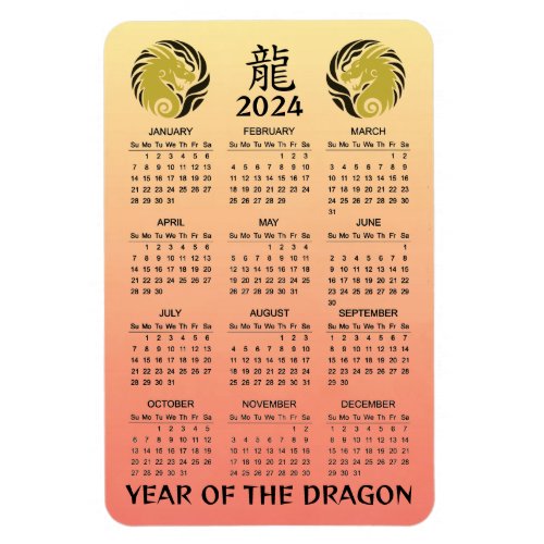 Chinese New Year of the Dragon Ombre 2024 Calendar Magnet