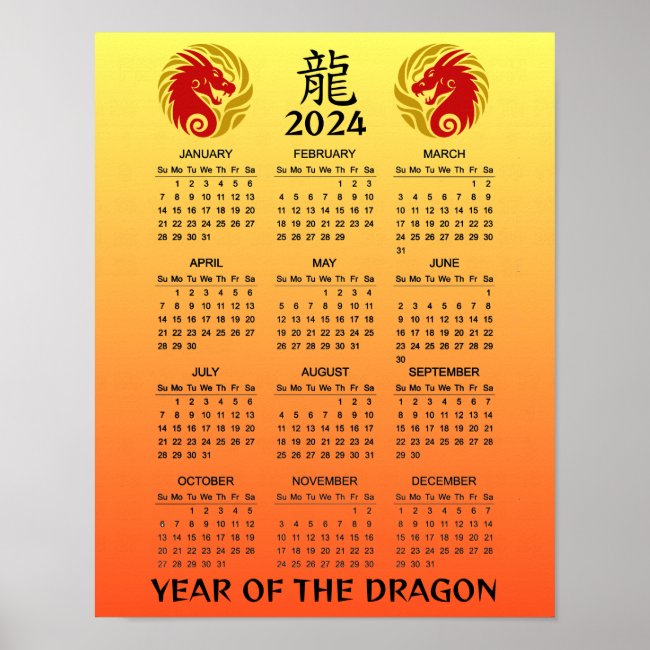 Chinese New Year of the Dragon Ombre 2024 Calendar