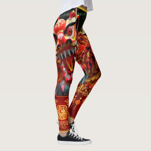 Chinese New Year of the Dragon Red Bold Fun Leggings