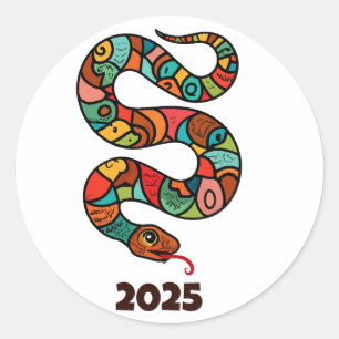 Chinese New Year Of The Green Wood Snake 2025 Classic Round Sticker