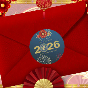 Chinese New Year of the Horse Blue Gold Classic Round Sticker