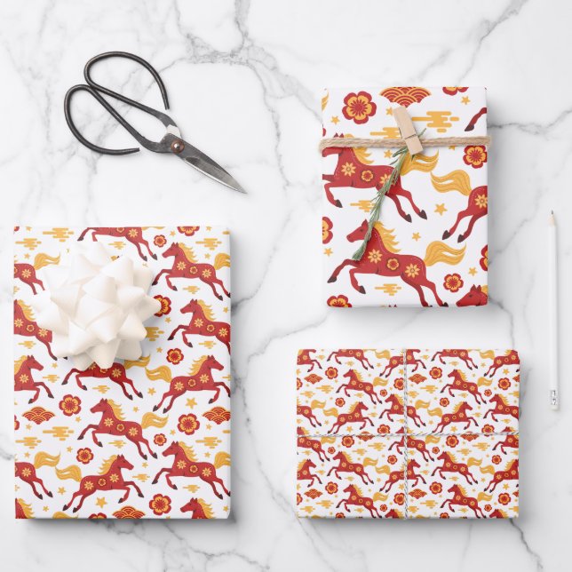 Chinese New Year of the Horse  Wrapping Paper Sheets (Front)