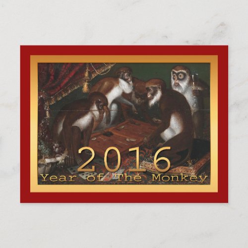 Chinese New Year of The Monkey 2016 _ Painting Holiday Postcard