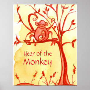 Chinese New Year Of The Monkey Red Tree Poster