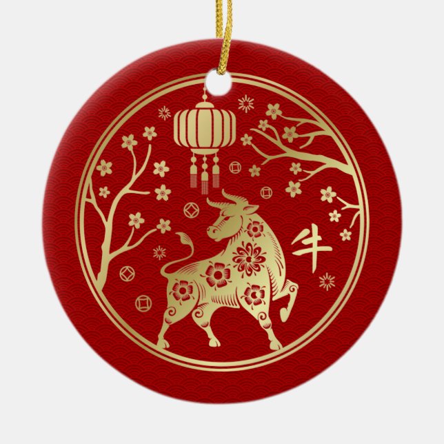 Chinese New Year of the Ox 2021 Ceramic Ornament (Front)
