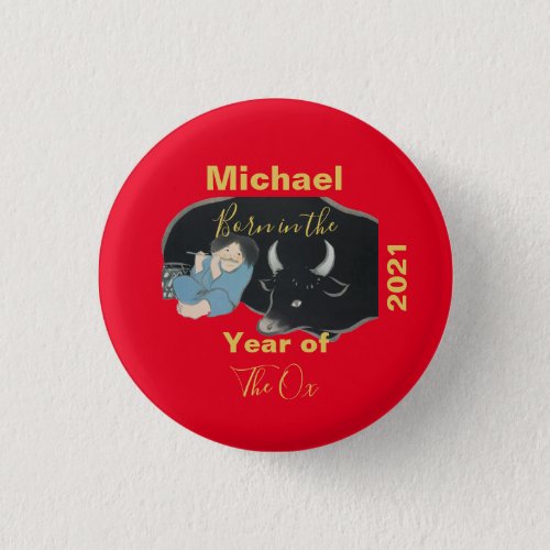 Chinese New Year of the Ox  2021 Red Personalized Button