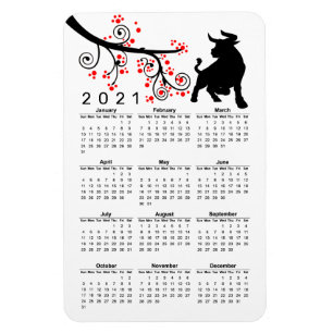 Chinese New Year of The Ox Blossom Yearly Calendar Magnet