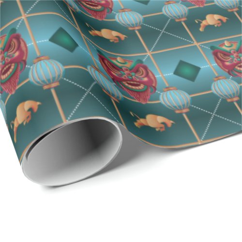 Chinese New Year of the Ox _ Green Gold Art Wrapping Paper
