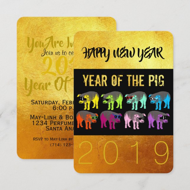 Chinese New Year of the Pig Pop 3.5x5 Invitation (Front/Back)