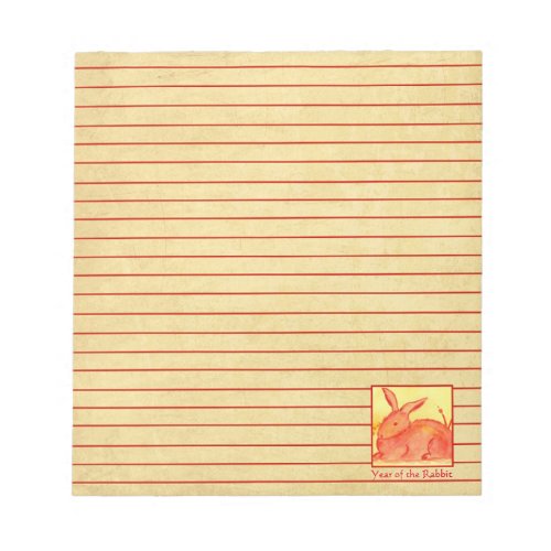 Chinese New Year of the Rabbit Animal Red Lined Notepad