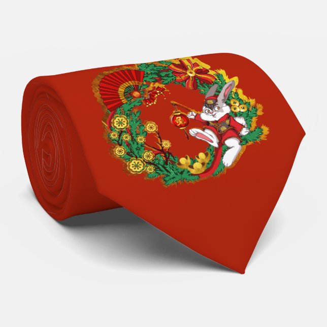 Chinese New Year of The Rabbit Neck Tie (Rolled)