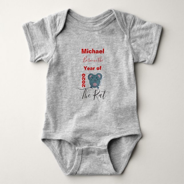 Chinese New Year of the Rat  Personalized Baby Bodysuit (Front)